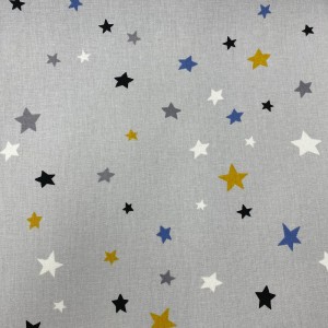 Tela Gabardina Estampada Estrellas Fondo Gris