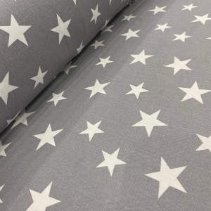 Tela Gabardina Algodon Estampada Estrellas Fondo Gris  6 oz